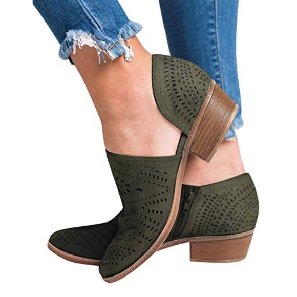 New Womens Boutique Cowboy Booties Western Round Toe Laser Cut Ankle Booties 10 - Picture 1 of 6
